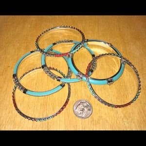 Silver/turquoise/red bangles